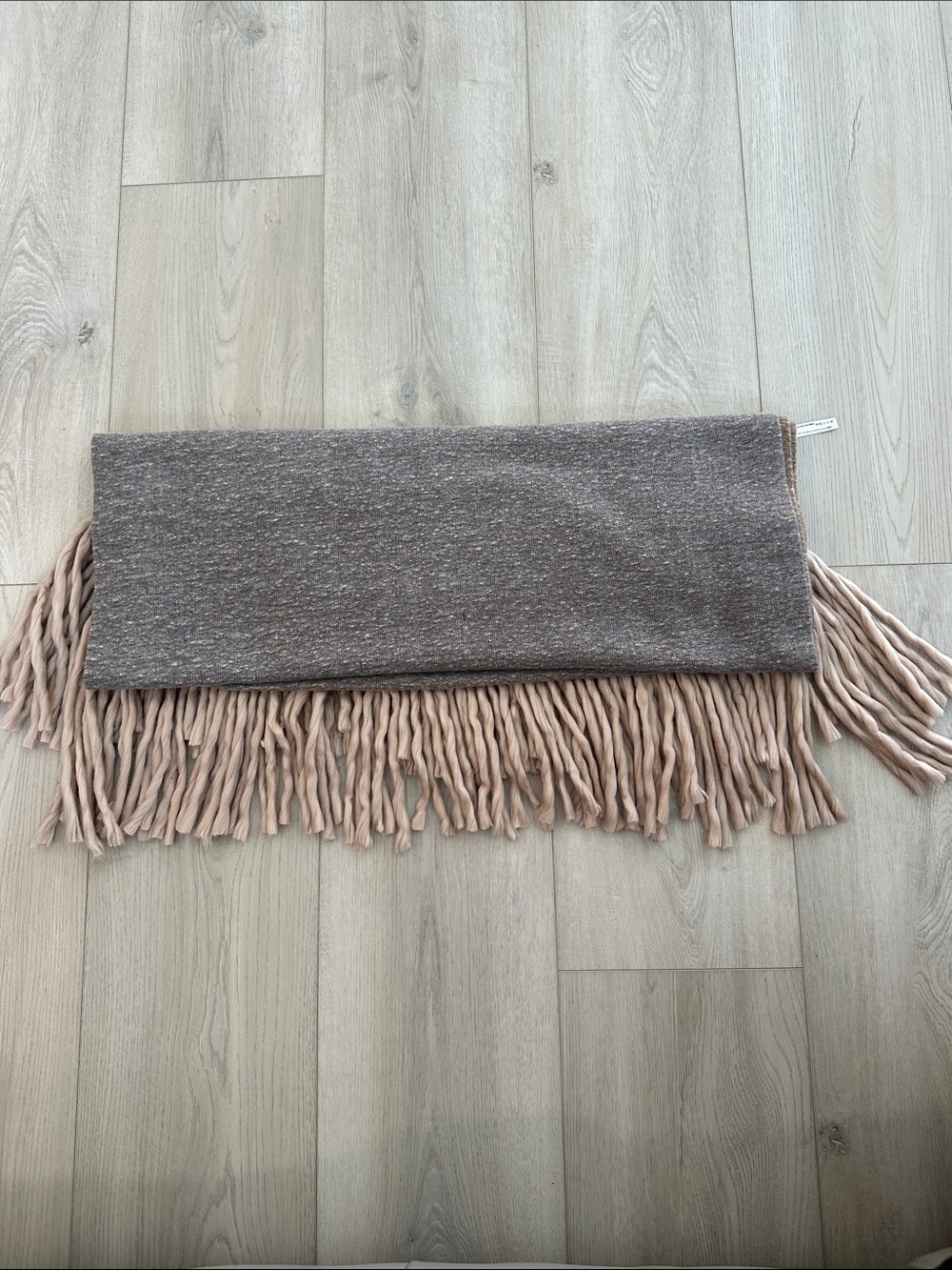 Anthropologie Oversized Fringe Scarf Wrap Neutral Beige Blue Striped